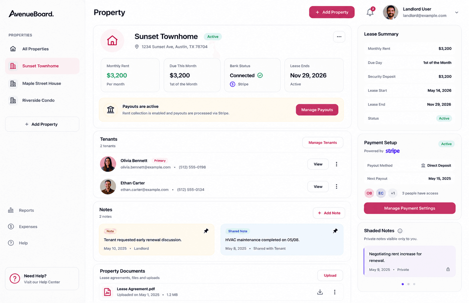 AvenueBoard landlord dashboard preview